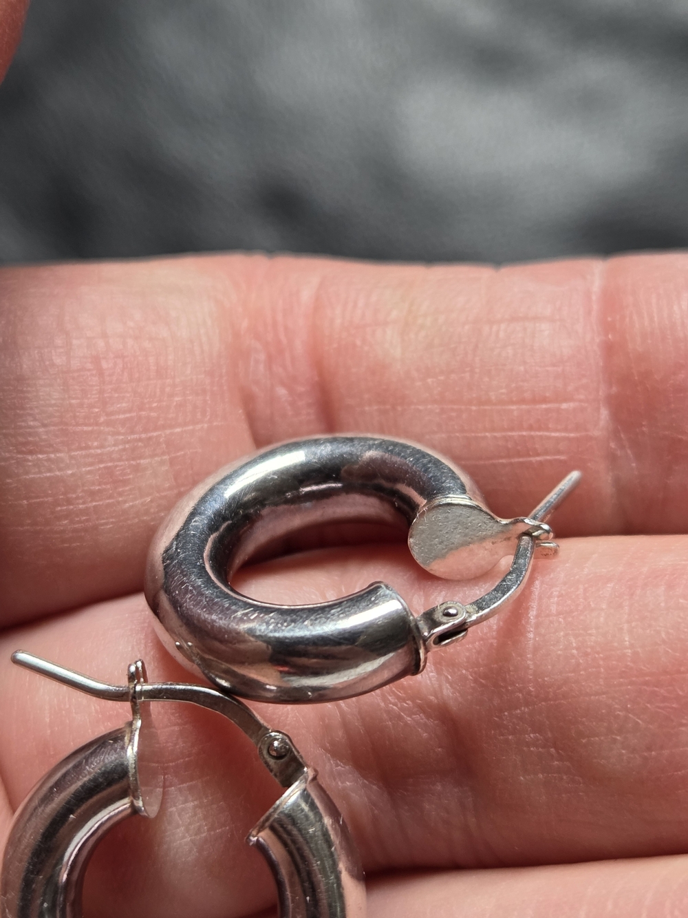 Sterling Silver Chunky Hoop Earrings - Smooth Silver Finish - Picture 6 of 10